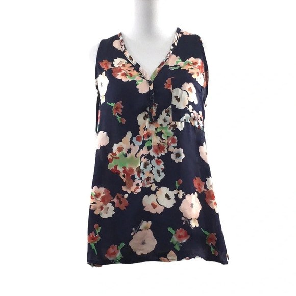 3/$20 Hale‎ Bob Navy Pink Sleeveless Blouse Womens Medium V Neck - Picture 1 of 11